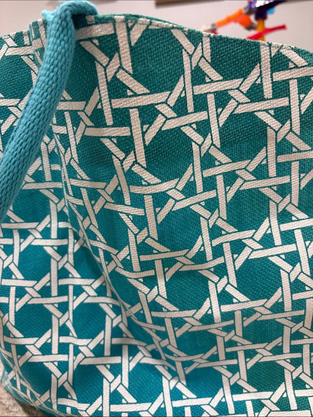 Teal Patterned Canvas Tote Beach Bag